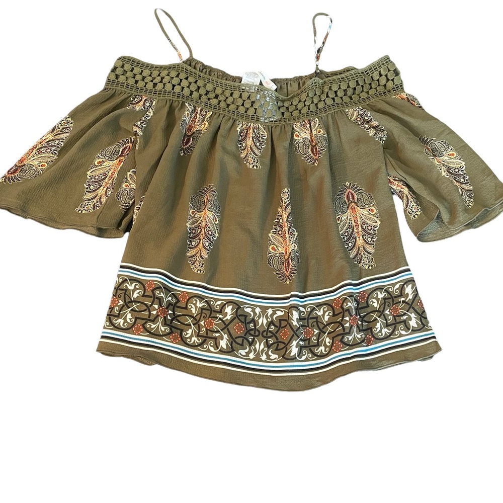 3/$25 Cesem Spaghetti Strap Off the Shoulder Printed Knitted Top NWT